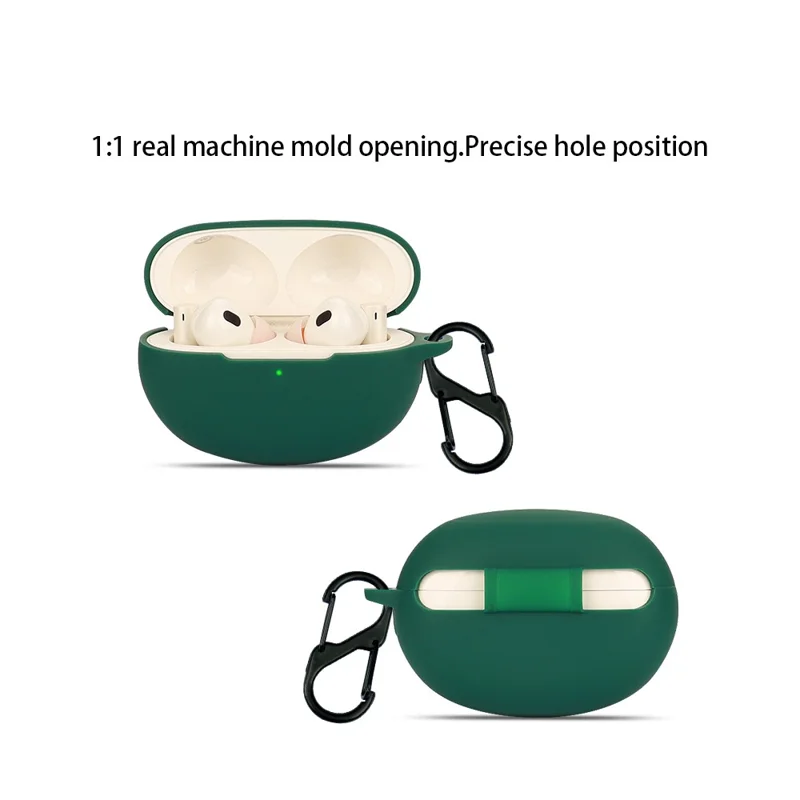 Silicone Case for Realme Buds Air 5 Pro Bluetooth-compatible Earphone Charging Bin Protective Sleeve with Buckle - Dark Blue