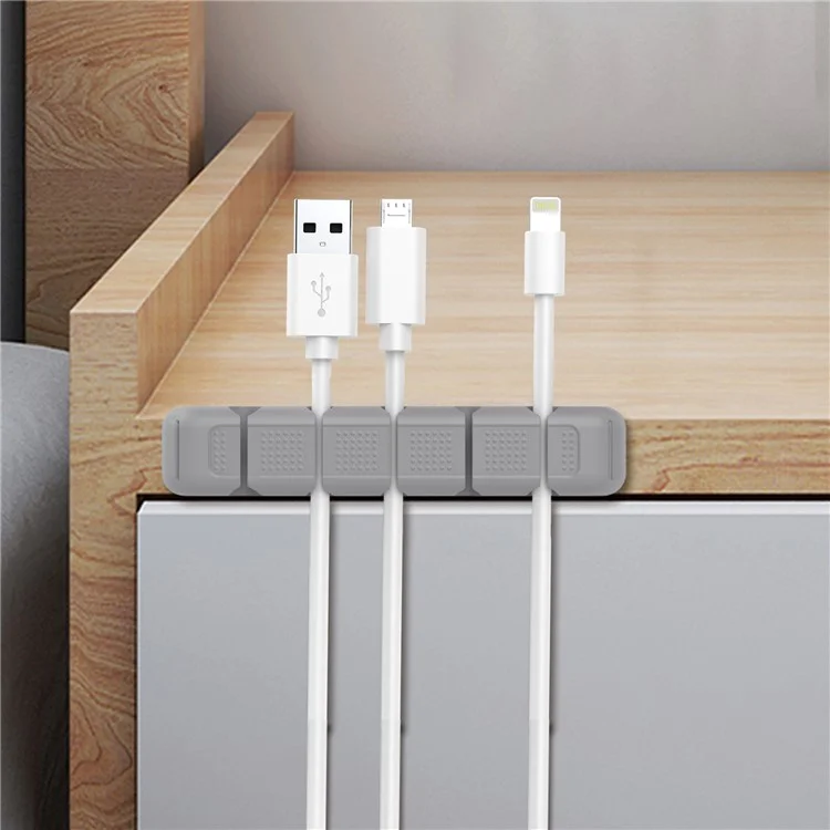 AHASTYLE PT125 5 Slots Cable Organizer Silicone Charger Cord Winder Desktop Management Clip - Grey