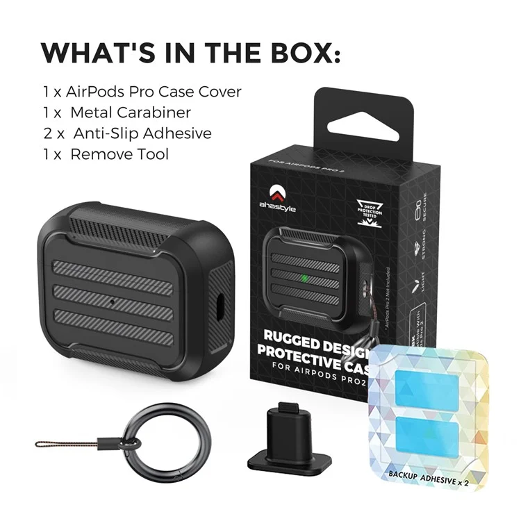 AHASTYLE PT115-PRO para AirPods Pro 2 Funda protectora de silicona a prueba de caídas Tipo dividido Estuche protector de auriculares Bluetooth - Negro