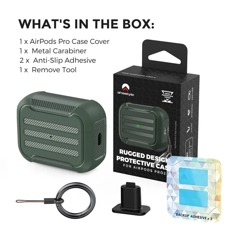 AHASTYLE PT115-PRO For AirPods Pro 2 Silicone Drop-proof Cover Split Type Bluetooth-compatible Earphone Protective Case - Green