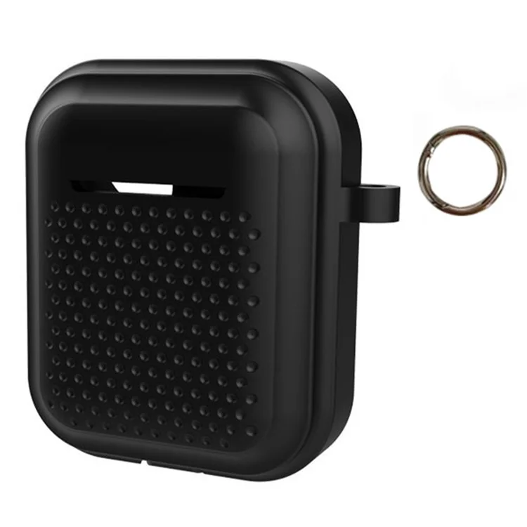 Custodia in silicone per AirPods con custodia di ricarica (2016) / (2019) / AirPods con custodia di ricarica wireless (2019) Custodia per auricolari con anello a fibbia - Nero
