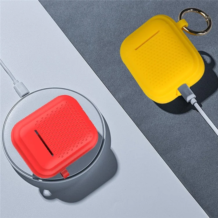 Custodia in silicone per AirPods con custodia di ricarica (2016) / (2019) / AirPods con custodia di ricarica wireless (2019) Custodia per auricolari con anello a fibbia - Nero