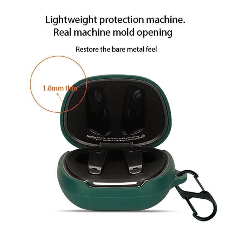 For EDIFIER NeoBuds Pro2 Silicone Case Bluetooth-compatible Earphone Charging Bin Anti-scratch Sleeve with Buckle - Blackish Green
