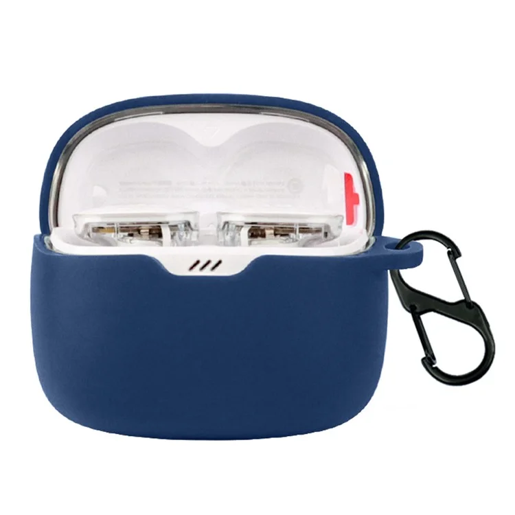 Pour JBL Tune Buds Écouteurs Étui en silicone Anti-rayures Housse de protection des oreillettes avec boucle - Bleu foncé