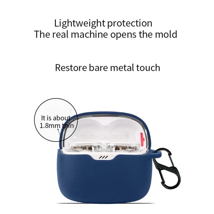 Pour JBL Tune Buds Écouteurs Étui en silicone Anti-rayures Housse de protection des oreillettes avec boucle - Bleu foncé