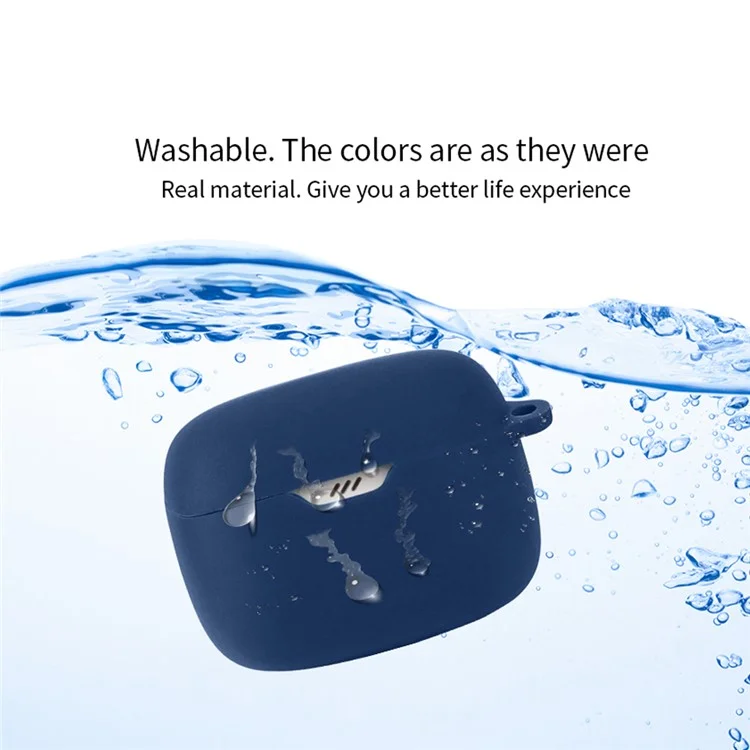 Pour JBL Tune Buds Écouteurs Étui en silicone Anti-rayures Housse de protection des oreillettes avec boucle - Bleu foncé