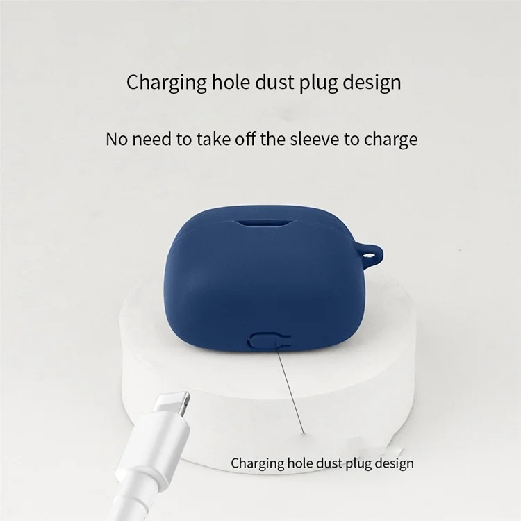 Pour JBL Tune Buds Écouteurs Étui en silicone Anti-rayures Housse de protection des oreillettes avec boucle - Bleu foncé