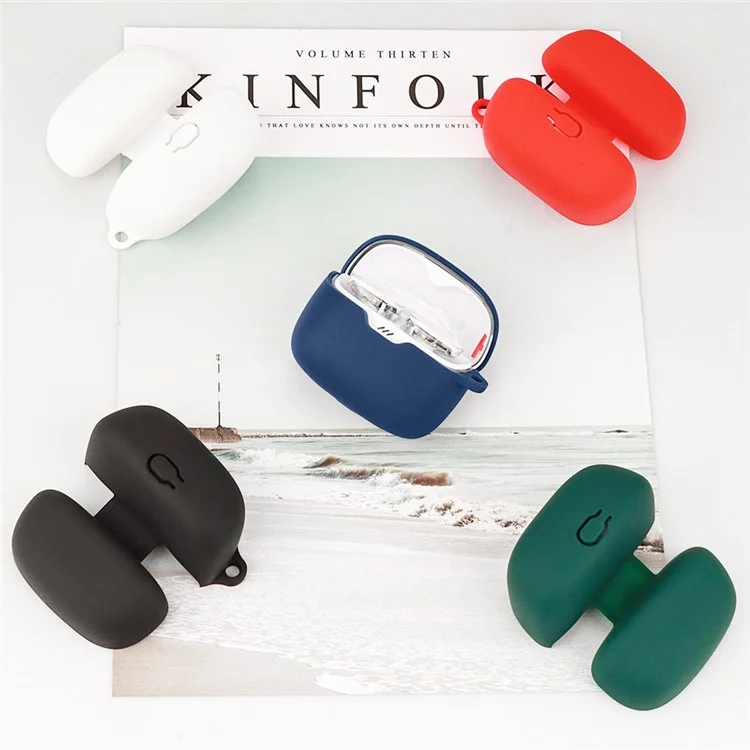 Pour JBL Tune Buds Écouteurs Étui en silicone Anti-rayures Housse de protection des oreillettes avec boucle - Bleu foncé