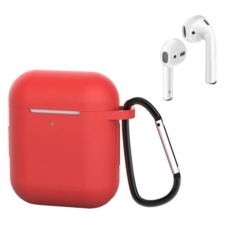 Pour les boîtiers de charge Apple AirPods (2016) / (2019) / AirPods avec boîtier de charge sans fil (2019) Étui en silicone Housse d'écouteur avec mousqueton - Rouge