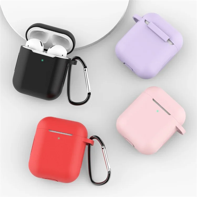 Pour les boîtiers de charge Apple AirPods (2016) / (2019) / AirPods avec boîtier de charge sans fil (2019) Étui en silicone Housse d'écouteur avec mousqueton - Rouge