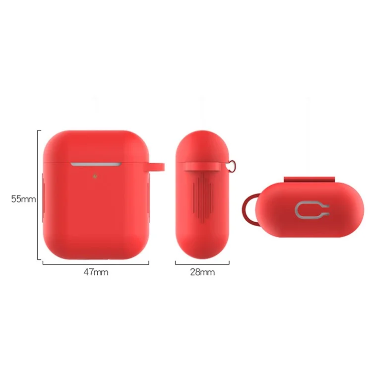 Pour les boîtiers de charge Apple AirPods (2016) / (2019) / AirPods avec boîtier de charge sans fil (2019) Étui en silicone Housse d'écouteur avec mousqueton - Rouge
