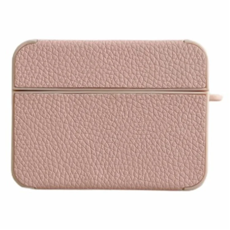 For AirPods Pro 2 Charging Case Cover Litchi Texture PU Leather TPU Shockproof Case - Pink