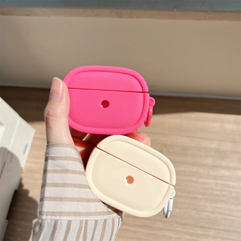 For Apple AirPods Pro / Pro 2 Earphone Protective Cover Candy Color Oval Silicone Case with Hanging Buckle - Beige