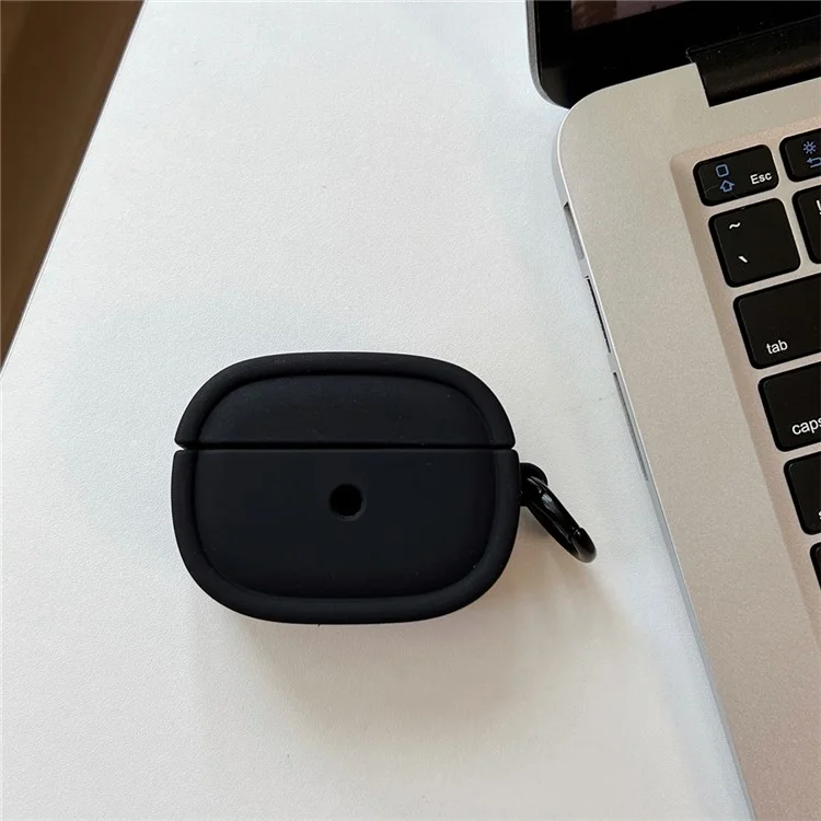 Para Funda Protectora de Silicona Ovalada de Color Caramelo para Apple AirPods 3 con Hebilla de Anillo - Negro