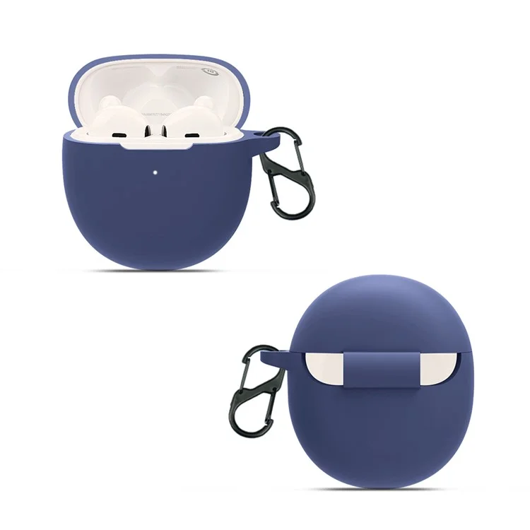 For OPPO Enco R Bluetooth-compatible Earphone Silicone Cover Anti-drop Protective Case with Buckle - Dark Blue