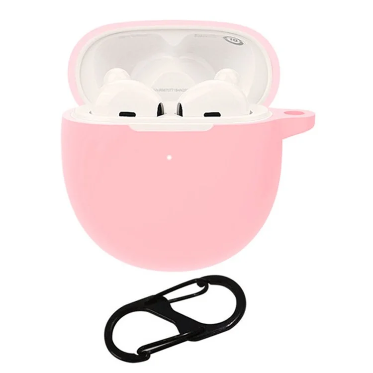For OPPO Enco R Bluetooth-compatible Earphone Silicone Cover Anti-drop Protective Case with Buckle - Pink