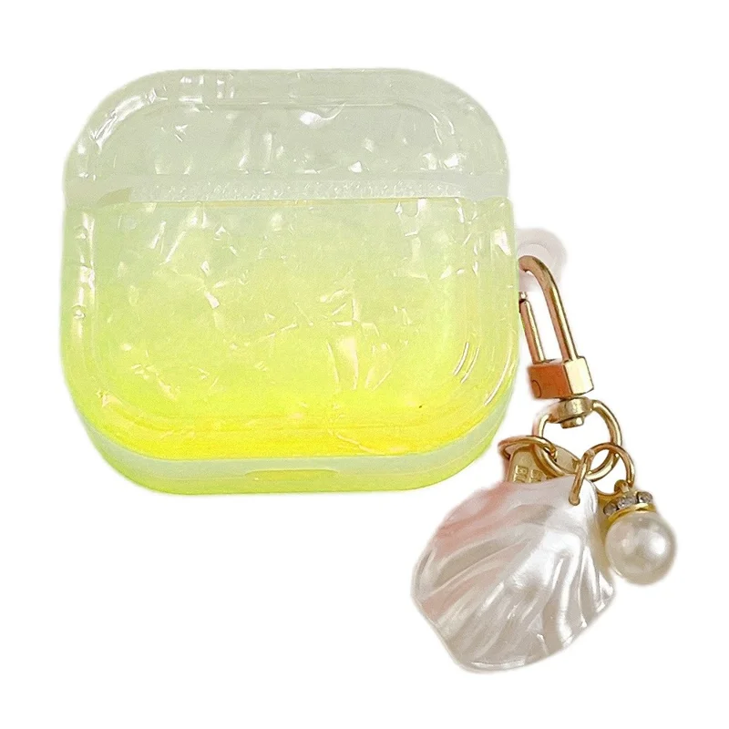 Gradient Shell Grain Earphone Cover für Apple AirPods Pro, Soft TPU Square Protective Case mit Shell Shape Pendant - Gelb