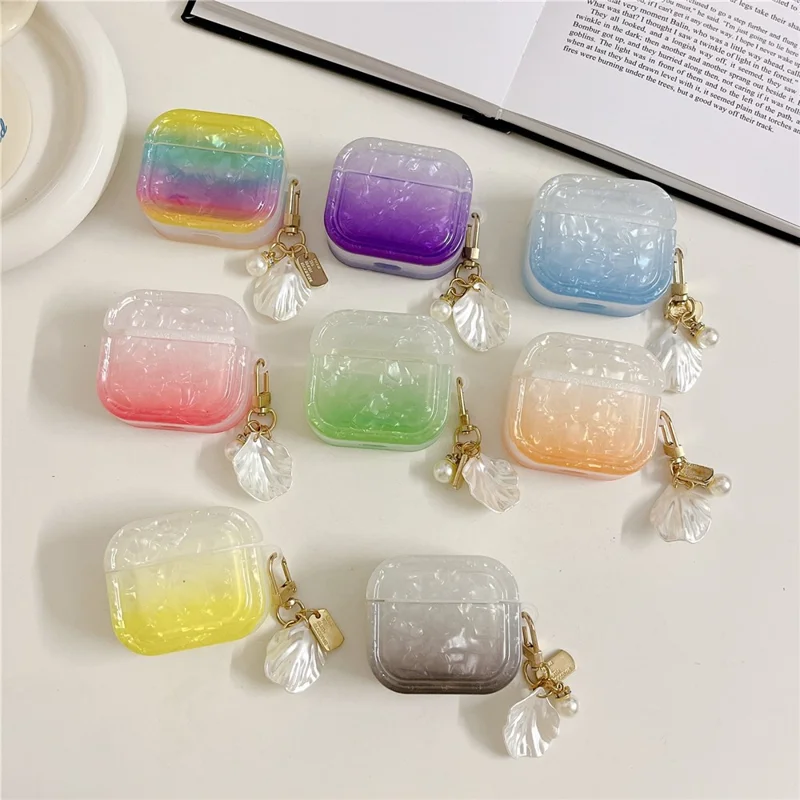 Gradient Shell Grain Earphone Cover für Apple AirPods Pro, Soft TPU Square Protective Case mit Shell Shape Pendant - Gelb