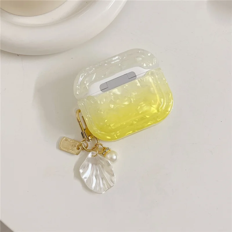 For Apple AirPods 3 Full Protective Cover Gradient Shell Grain Earphone Square TPU Case with Shell Shape Pendant - Red
