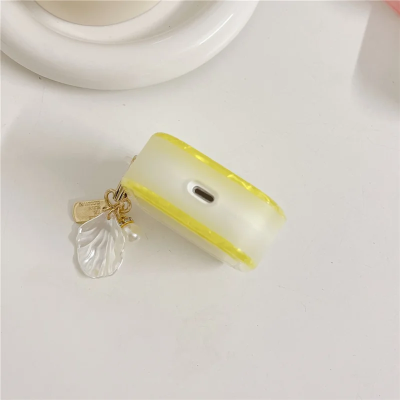 For Apple AirPods 3 Full Protective Cover Gradient Shell Grain Earphone Square TPU Case with Shell Shape Pendant - Red