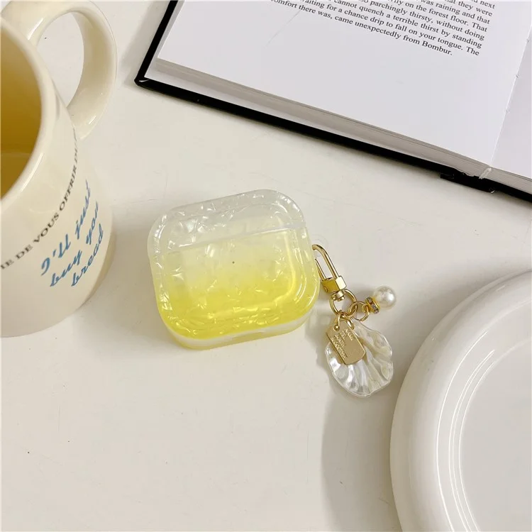 Para AirPods Pro 2 Gradient Shell Grain Earphone Case Soft TPU Anti-Fall Square Cover with Shell Shape Pendant - Amarelo