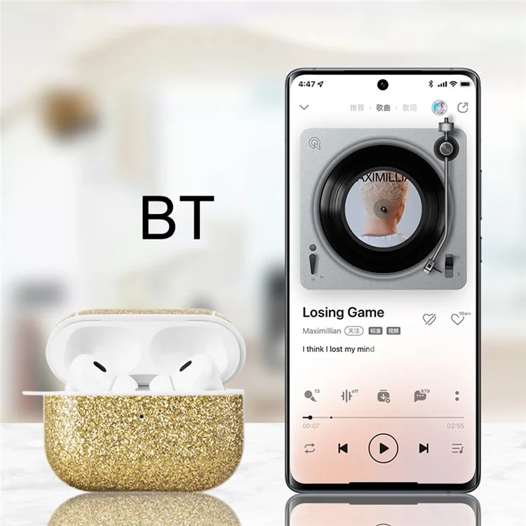 For AirPods Pro (Gen 2) (USB-C) / Pro 2 Charging Case Cover Bluetooth-compatible Earbuds Glitter PU+TPU Protective Case - Gold