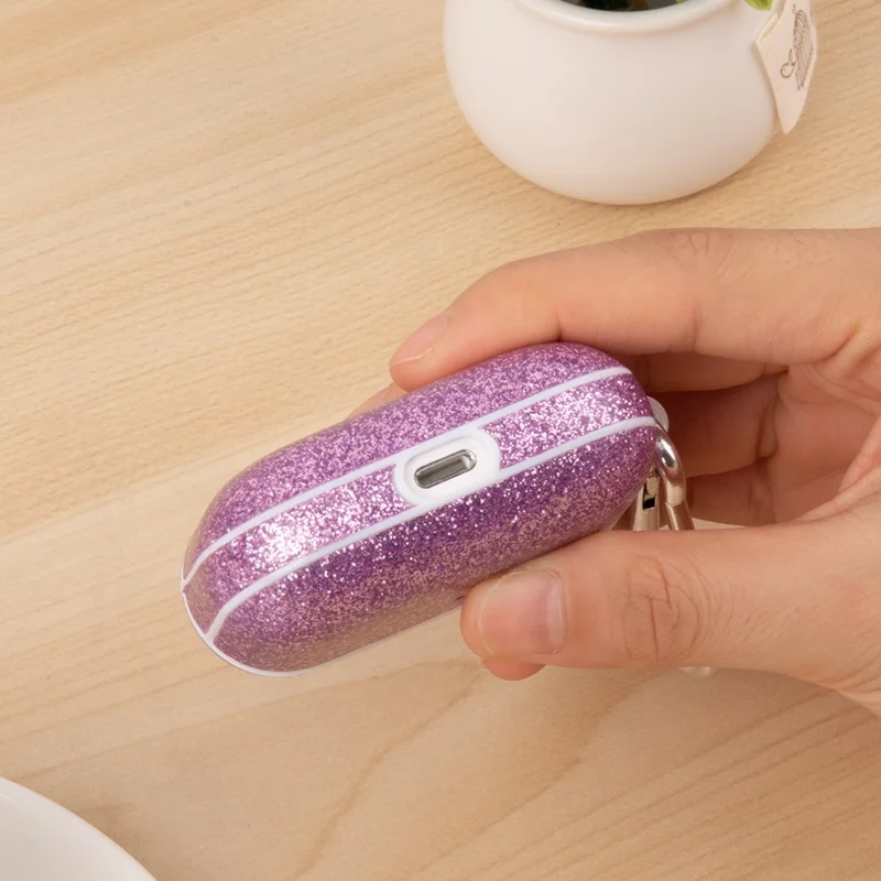 For AirPods Pro (Gen 2) (USB-C) / Pro 2 Charging Case Cover Bluetooth-compatible Earbuds Glitter PU+TPU Protective Case - Purple