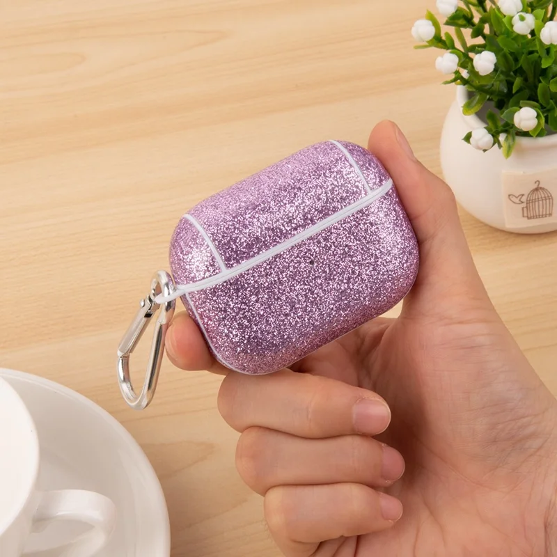 For AirPods Pro (Gen 2) (USB-C) / Pro 2 Charging Case Cover Bluetooth-compatible Earbuds Glitter PU+TPU Protective Case - Purple