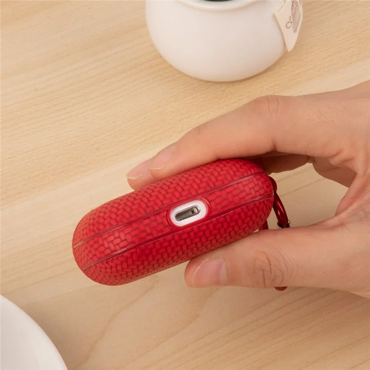 Bluetooth-compatible Earphone Protective Case for Apple AirPods 3 , PU Leather Coated PC Cover with Carabiner - Pink