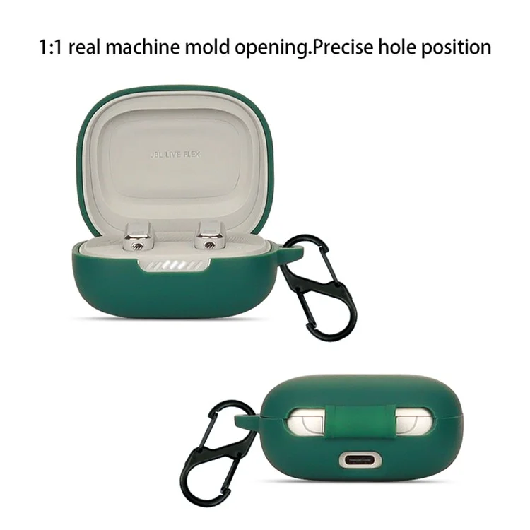 Para o JBL Live Flex Bluetooth Earphone Anti-drop Case Silicone Protective Cover com Anti-lost Buckle - Blackish Green