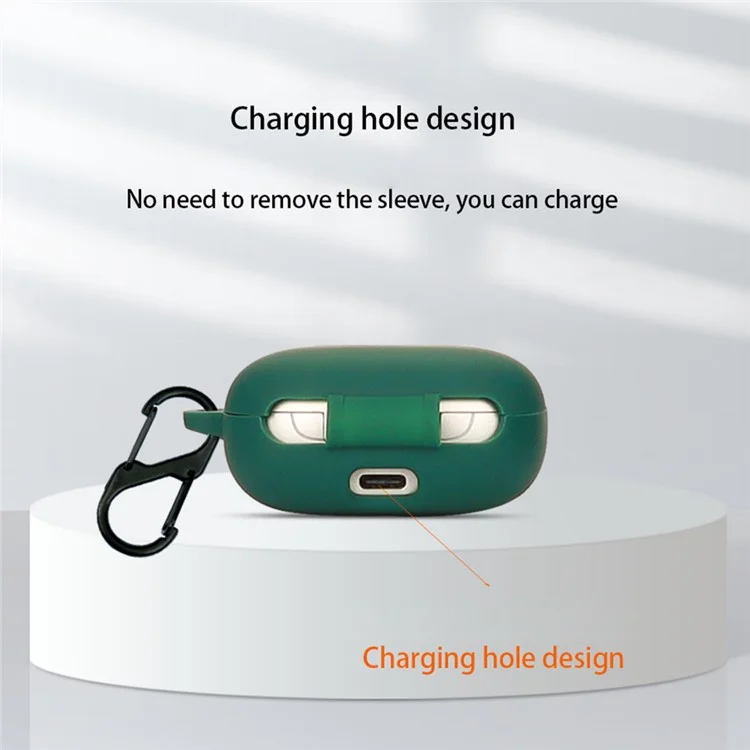 Para o JBL Live Flex Bluetooth Earphone Anti-drop Case Silicone Protective Cover com Anti-lost Buckle - Blackish Green