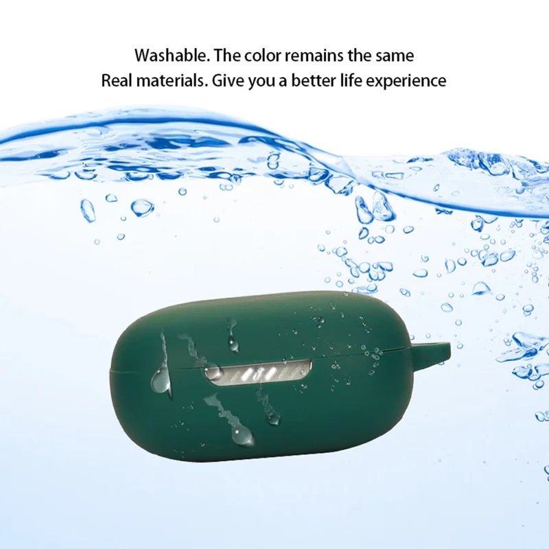 Para o JBL Live Flex Bluetooth Earphone Anti-drop Case Silicone Protective Cover com Anti-lost Buckle - Blackish Green