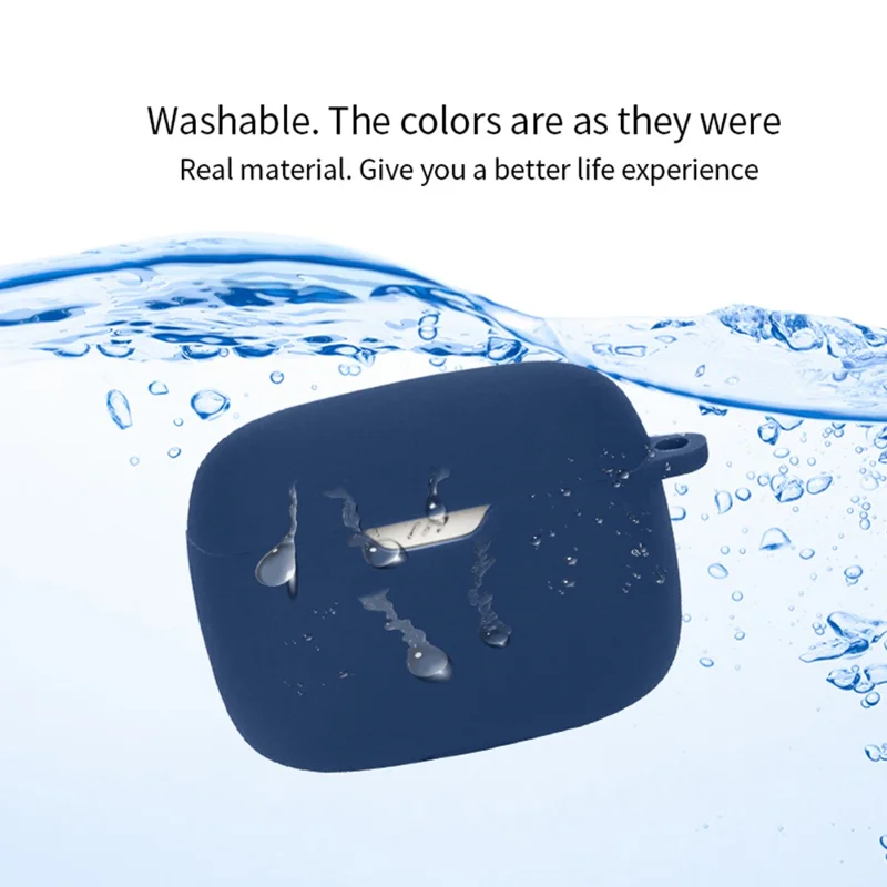 Para JBL Tune Beam Silicone Protective Cover Bluetooth Earphone Sleeve with Anti-lost Buckle - Dark Blue