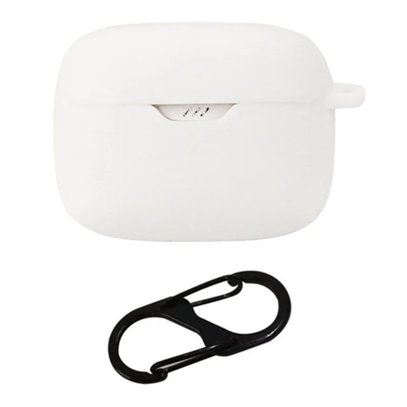 For JBL Tune Beam Silicone Protective Cover Bluetooth-compatible Earphone Sleeve with Anti-lost Buckle - White