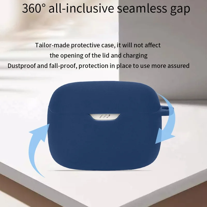 For JBL Tune Beam Silicone Protective Cover Bluetooth-compatible Earphone Sleeve with Anti-lost Buckle - Black