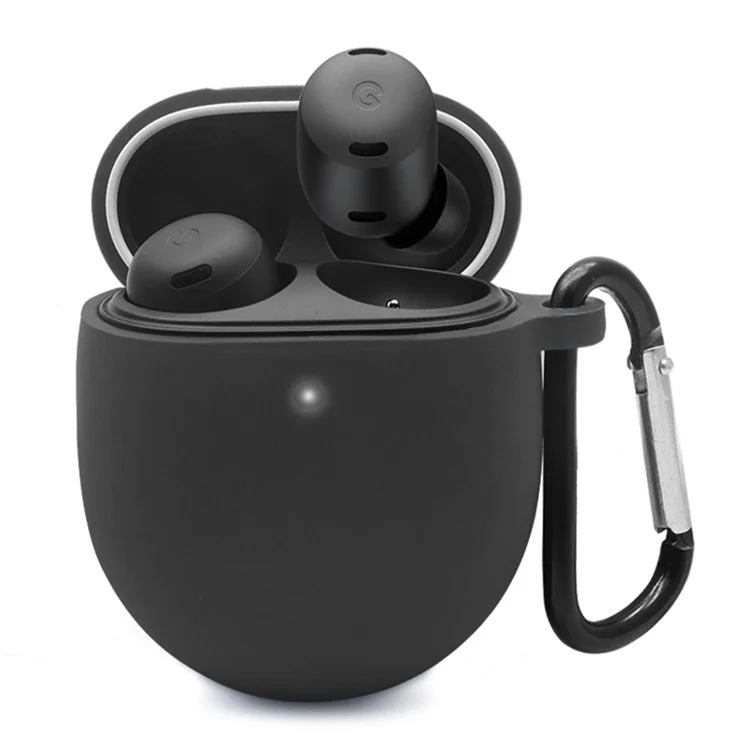 Silicone Earphones Case for Google Pixel Buds Pro Shockproof Portable Soft Cover with Keychain - Black