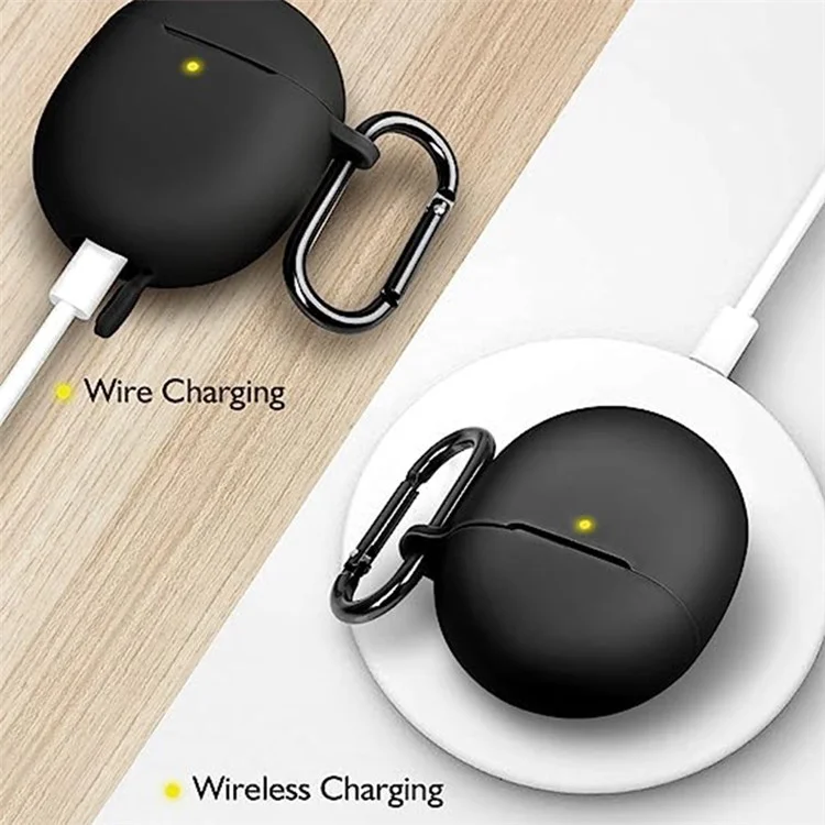 Silicone Earphones Case for Google Pixel Buds Pro Shockproof Portable Soft Cover with Keychain - Black
