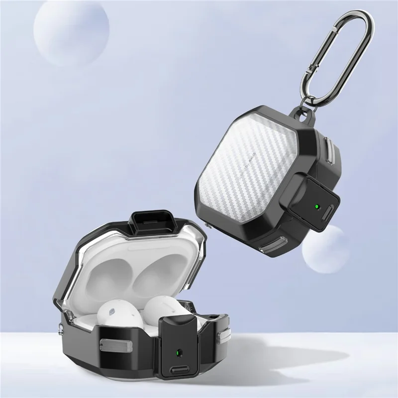 Earphone Case for Samsung Galaxy Buds Live / Buds2 / Buds Pro / Buds2 Pro , Carbon Fiber PC+TPU Earbud Cover with Lock - Transparent White