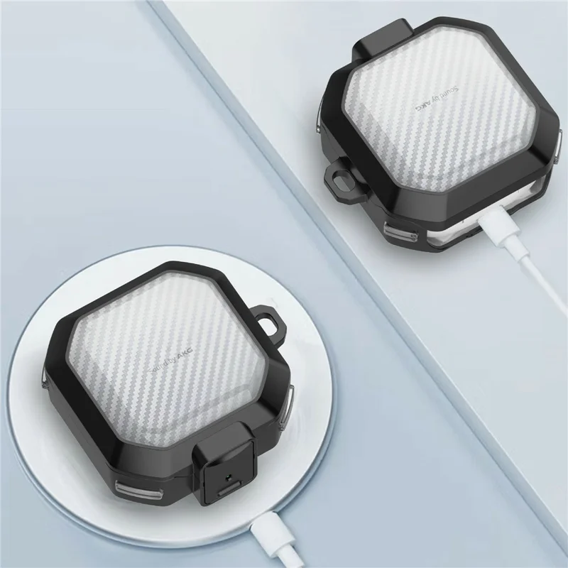 Earphone Case for Samsung Galaxy Buds Live / Buds2 / Buds Pro / Buds2 Pro , Carbon Fiber PC+TPU Earbud Cover with Lock - Transparent White