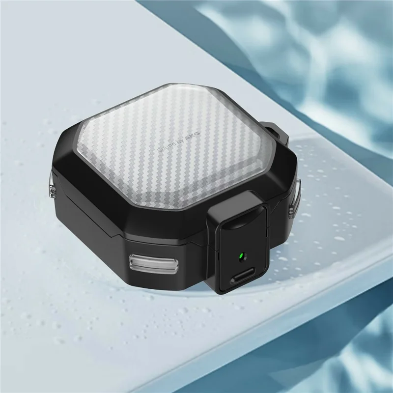 Earphone Case for Samsung Galaxy Buds Live / Buds2 / Buds Pro / Buds2 Pro , Carbon Fiber PC+TPU Earbud Cover with Lock - Transparent Dark Purple