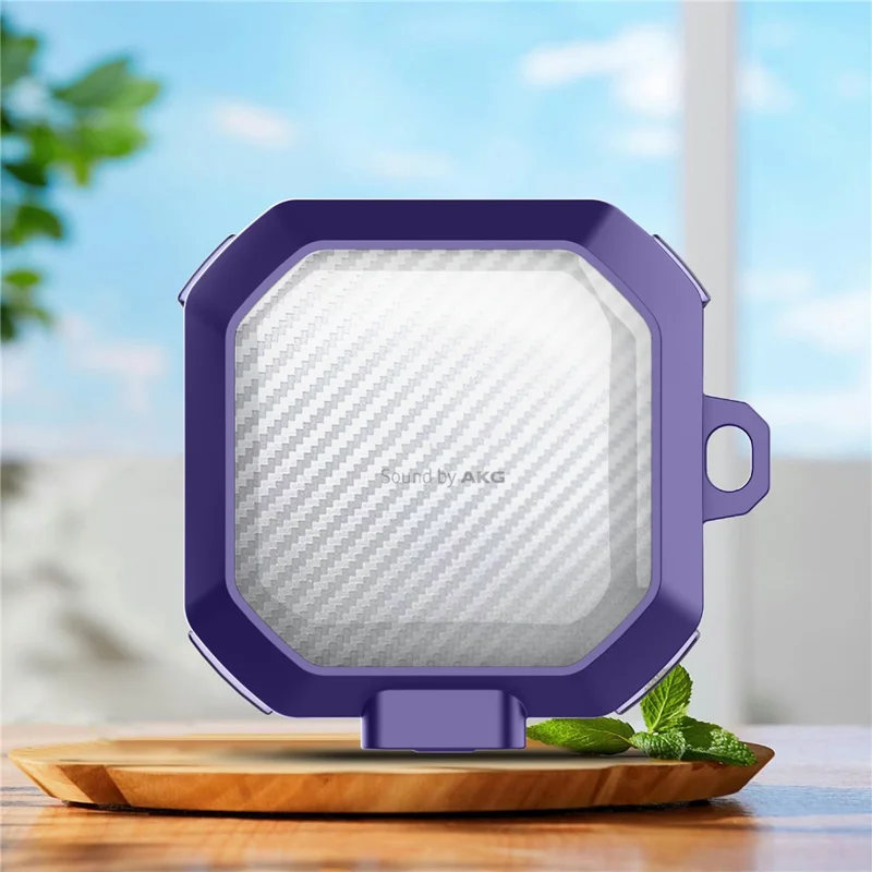 Earphone Case for Samsung Galaxy Buds Live / Buds2 / Buds Pro / Buds2 Pro , Carbon Fiber PC+TPU Earbud Cover with Lock - Transparent Dark Purple