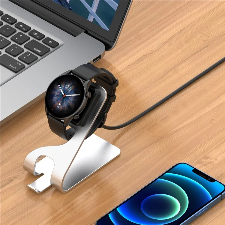 Para Amazfit T-Rex Ultra A2142 Metal Watch Cargador Magnético Dock de Carga con Cable USB de 1.5m - Plata