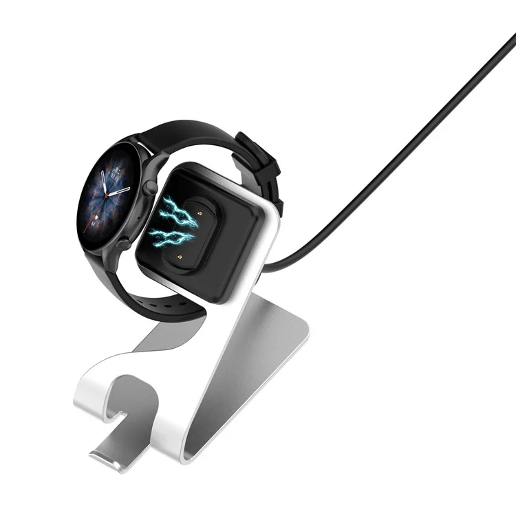 Para Amazfit T-Rex Ultra A2142 Metal Watch Cargador Magnético Dock de Carga con Cable USB de 1.5m - Plata