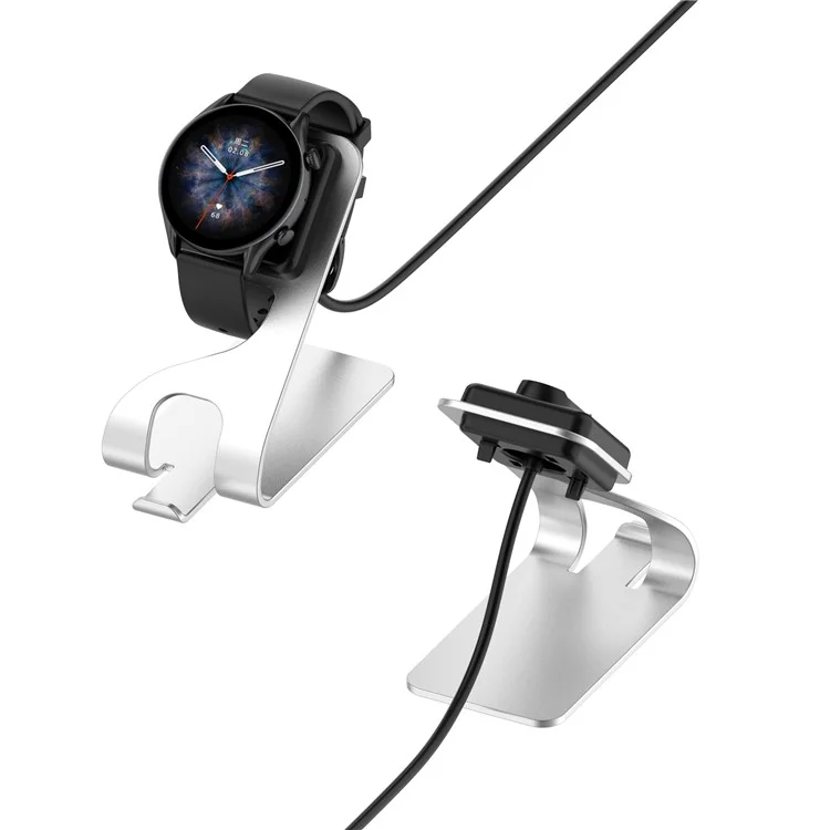 Para Amazfit T-Rex Ultra A2142 Metal Watch Cargador Magnético Dock de Carga con Cable USB de 1.5m - Plata