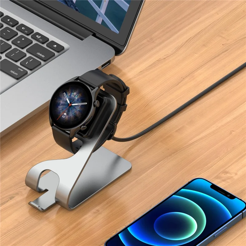 For Amazfit T-Rex Ultra A2142 Metal Watch Charger Magnetic Absorption Charging Dock with 1.5m USB Cable - Grey