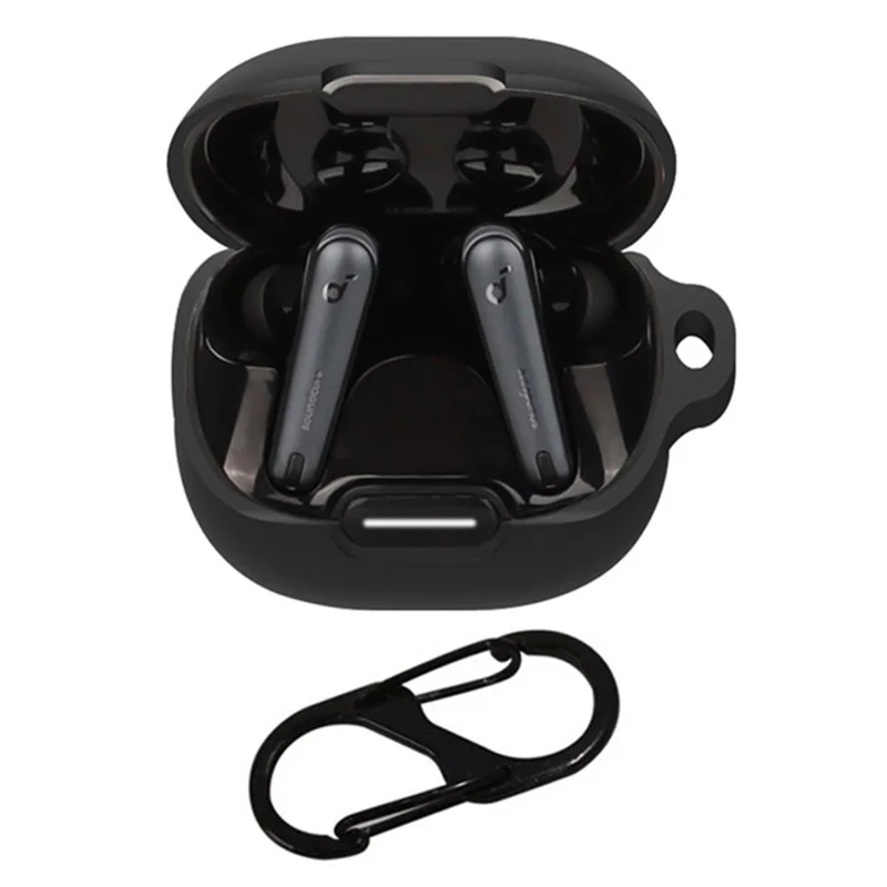 For Anker Soundcore Liberty 4 NC Anti-drop Bluetooth-compatible Earphone Silicone Cover with Anti-lost Buckle - Black