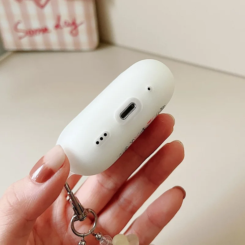 Luminous TPU Case for AirPods Pro 2 Charging Case Cover Pattern Printing Headset Cover with Wrist Strap - Yellow Flower