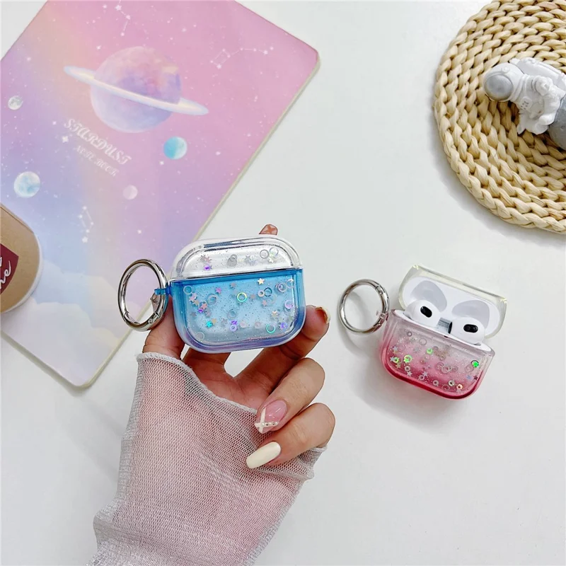 For Apple AirPods 3 Bluetooth-compatible Earphone PC Protective Cover Cute Glitter Anti-drop Case - Red