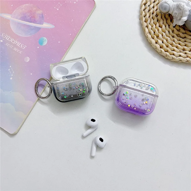 For Apple AirPods 3 Bluetooth-compatible Earphone PC Protective Cover Cute Glitter Anti-drop Case - Red