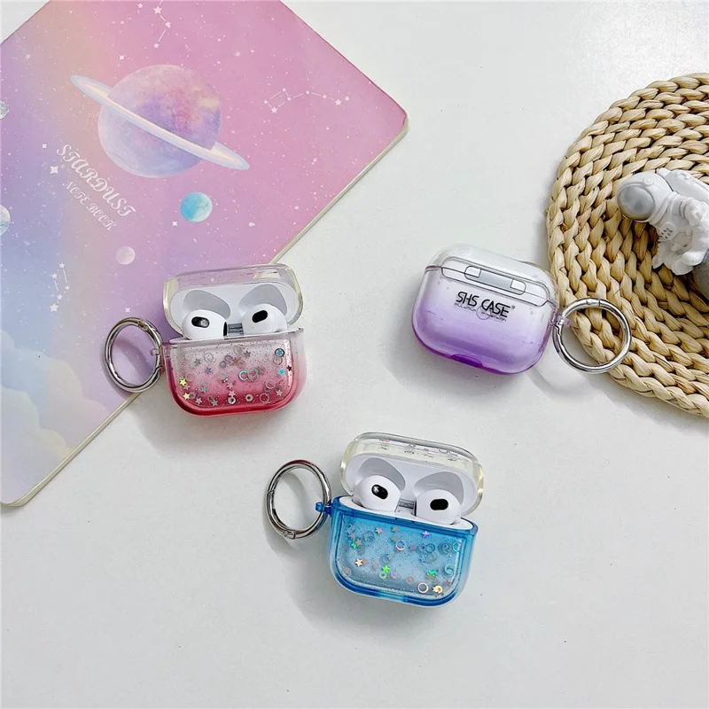 For Apple AirPods 3 Bluetooth-compatible Earphone PC Protective Cover Cute Glitter Anti-drop Case - Red